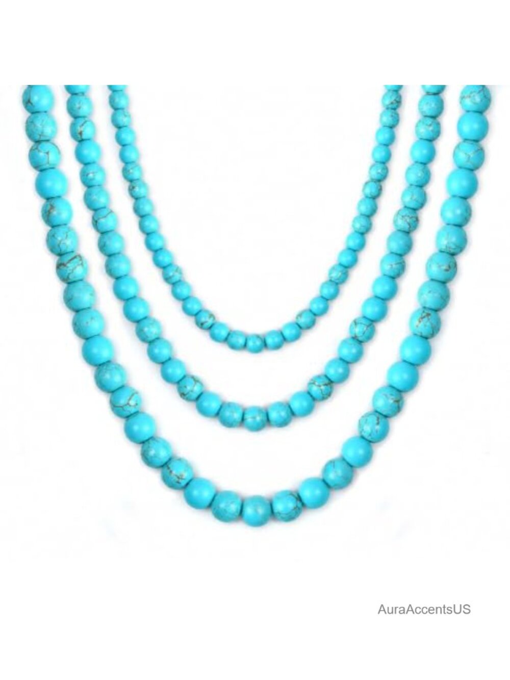 3Pcs Turquoise Beaded Layered Necklace Set 6mm 8mm 10mm Round Beads